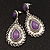 Burn Silver Teardrop Purple Resin Stone Drop Earrings - 5cm Length - view 2