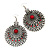 Large Filigree Red Diamante Chandelier Earrings In Burn Silver Metal - 9.5cm Length/ 6.5cm Diameter