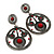 Large Burn Silver Hoop Earrings With Red Acrylic Stone - 9cm Drop/6cm Diameter - view 7