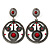 Large Burn Silver Hoop Earrings With Red Acrylic Stone - 9cm Drop/6cm Diameter