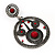 Large Burn Silver Hoop Earrings With Red Acrylic Stone - 9cm Drop/6cm Diameter - view 3
