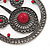Large Burn Silver Hoop Earrings With Red Acrylic Stone - 9cm Drop/6cm Diameter - view 4