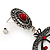 Large Burn Silver Hoop Earrings With Red Acrylic Stone - 9cm Drop/6cm Diameter - view 5