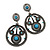 Large Burn Silver Hoop Earrings With Blue Acrylic Stone - 9cm Drop/6cm Diameter - view 2