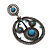 Large Burn Silver Hoop Earrings With Blue Acrylic Stone - 9cm Drop/6cm Diameter - view 4
