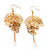 Gold Plated Leaves & Crystals Dangle Earrings - 8cm Length - view 2