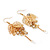 Gold Plated Leaves & Crystals Dangle Earrings - 8cm Length - view 9