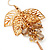 Gold Plated Leaves & Crystals Dangle Earrings - 8cm Length - view 6