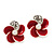 Small Red Enamel Diamante 'Flower' Stud Earrings In Silver Finish - 15mm Diameter - view 3