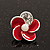 Small Red Enamel Diamante 'Flower' Stud Earrings In Silver Finish - 15mm Diameter - view 2