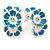 C-Shape White/ Litgh Blue Enamel 'Floral' Stud Earrings In Silver Tone - 25mm L