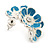 C-Shape White/ Litgh Blue Enamel 'Floral' Stud Earrings In Silver Tone - 25mm L - view 2