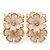 C-Shape White/ Light Pink Enamel 'Floral' Stud Earrings In Gold Plating - 25mm Length - view 9