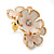 C-Shape White/ Light Pink Enamel 'Floral' Stud Earrings In Gold Plating - 25mm Length - view 8