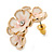 C-Shape White/ Light Pink Enamel 'Floral' Stud Earrings In Gold Plating - 25mm Length - view 6