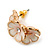C-Shape White/ Light Pink Enamel 'Floral' Stud Earrings In Gold Plating - 25mm Length - view 10