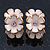 C-Shape White/ Light Pink Enamel 'Floral' Stud Earrings In Gold Plating - 25mm Length
