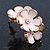 C-Shape White/ Light Pink Enamel 'Floral' Stud Earrings In Gold Plating - 25mm Length - view 3