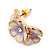 C-Shape White/ Lavender Enamel 'Floral' Stud Earrings In Gold Plating - 25mm Length - view 9
