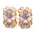 C-Shape White/ Lavender Enamel 'Floral' Stud Earrings In Gold Plating - 25mm Length - view 6