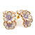 C-Shape White/ Lavender Enamel 'Floral' Stud Earrings In Gold Plating - 25mm Length - view 7