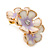 C-Shape White/ Lavender Enamel 'Floral' Stud Earrings In Gold Plating - 25mm Length - view 8