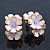 C-Shape White/ Lavender Enamel 'Floral' Stud Earrings In Gold Plating - 25mm Length - view 5