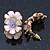 C-Shape White/ Lavender Enamel 'Floral' Stud Earrings In Gold Plating - 25mm Length - view 2