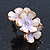 C-Shape White/ Lavender Enamel 'Floral' Stud Earrings In Gold Plating - 25mm Length - view 3