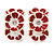 C-Shape White/ Red Enamel 'Floral' Stud Earrings In Silver Tone - 25mm L - view 2