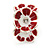 C-Shape White/ Red Enamel 'Floral' Stud Earrings In Silver Tone - 25mm L - view 7