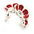 C-Shape White/ Red Enamel 'Floral' Stud Earrings In Silver Tone - 25mm L - view 4