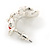 C-Shape White/ Red Enamel 'Floral' Stud Earrings In Silver Tone - 25mm L - view 5
