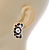 C-Shape White/ Black Enamel 'Floral' Stud Earrings In Silver Tone - 25mm L - view 3
