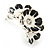 C-Shape White/ Black Enamel 'Floral' Stud Earrings In Silver Tone - 25mm L - view 5