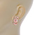 C-Shape Cream/ Pink Enamel 'Floral' Stud Earrings In Gold Tone - 25mm L - view 3
