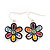 Multicoloured Enamel 'Flower' Drop Earrings In Silver Plating - 3.5cm Length