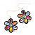 Multicoloured Enamel 'Flower' Drop Earrings In Silver Plating - 3.5cm Length - view 3