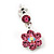 Delicate Pink Crystal Flower Drop Earrings In Silver Plating - 1.5cm Length - view 2