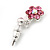 Delicate Pink Crystal Flower Drop Earrings In Silver Plating - 1.5cm Length - view 3