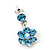 Delicate Light Blue Crystal Flower Drop Earrings In Silver Plating - 20mm Long - view 2