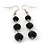 Faceted Black Glass Bead Drop Earring In Silver Plating - 5.5cm Length - view 2