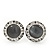 Ash Grey Cats Eye Diamante Button Stud Earrings In Silver Plating - 13mm Diameter