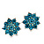 Light Blue Diamante Floral Stud Earrings In Silver Plating - 18mm Diameter - view 2