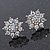 Clear Diamante Floral Stud Earrings In Silver Plating - 18mm Diameter - view 3
