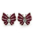 Small Raspberry Enamel Diamante Butterfly Stud Earrings In Silver Finish - 18mm Length