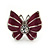 Small Raspberry Enamel Diamante Butterfly Stud Earrings In Silver Finish - 18mm Length - view 2