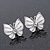 Small White Enamel Diamante Butterfly Stud Earrings In Silver Finish - 18mm Length - view 3