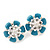 Light Blue Enamel Diamante Flower Stud Earrings In Silver Finish - 22mm Diameter - view 2