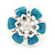 Light Blue Enamel Diamante Flower Stud Earrings In Silver Finish - 22mm Diameter - view 3